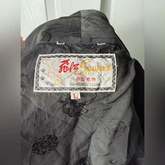 Vintage Chinese Silk Robe/Smoking Jacket. Black Jacquard Hangzhou Silk